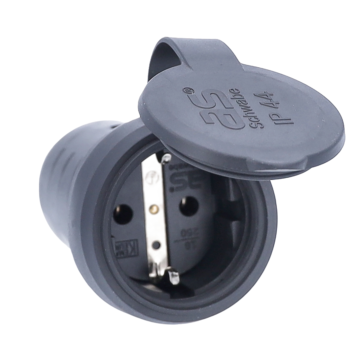 Schwabe Rubber Contrastekker randaarde met beschermkap 230V/16A IP44 tot 2,5 mm² zwart