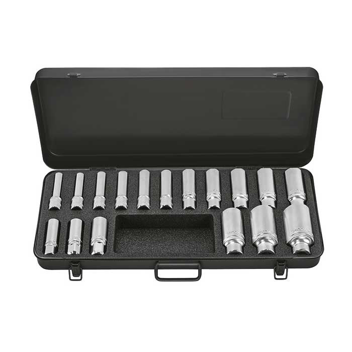Matador 1/2" Dopsleutelset Twaalfkant 10-80mm in metalen kist, 17-delig