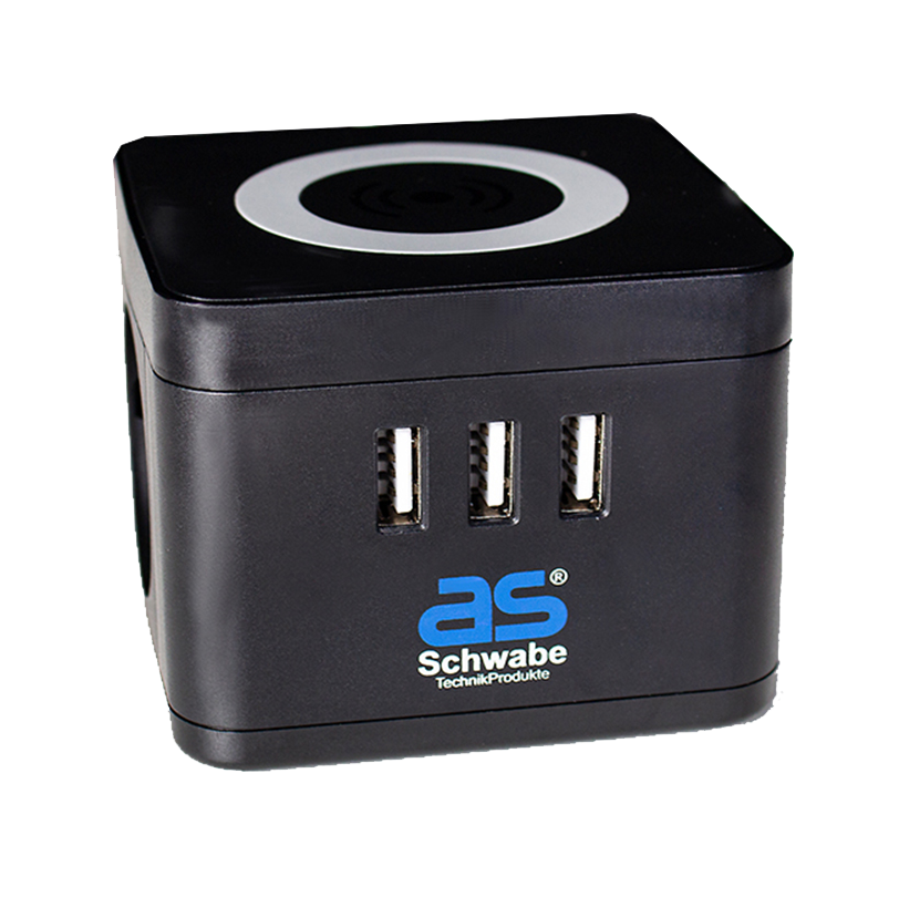 Schwabe Stekkertoren 2 x randaarde 3 x USB met inductielader 1.5m kabel