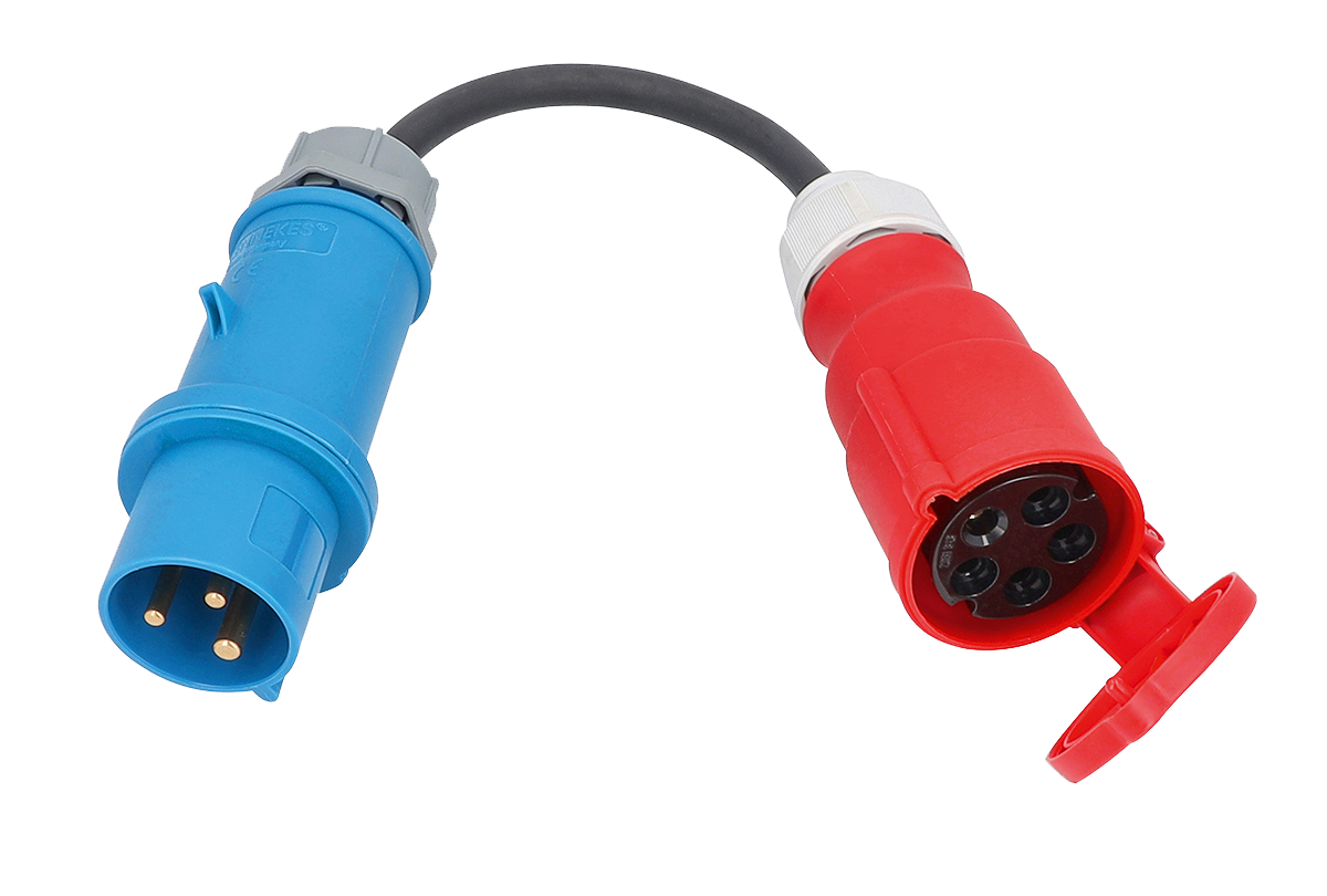 Schwabe Adapterkabel E5 H07RN-F 3G6 CEE 230V/32A 3-polig-CEE 400V/32A 5-polig IP44 0,3m