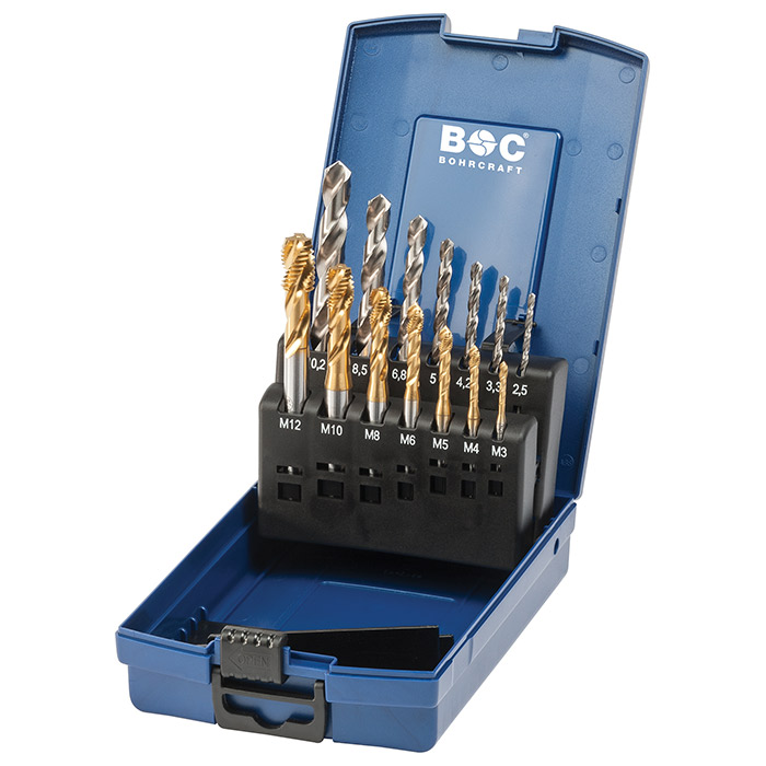 BC Machinetappenset HSS-E MGB 14S-K vorm C TiN M3-M12 + boren, 14-delig