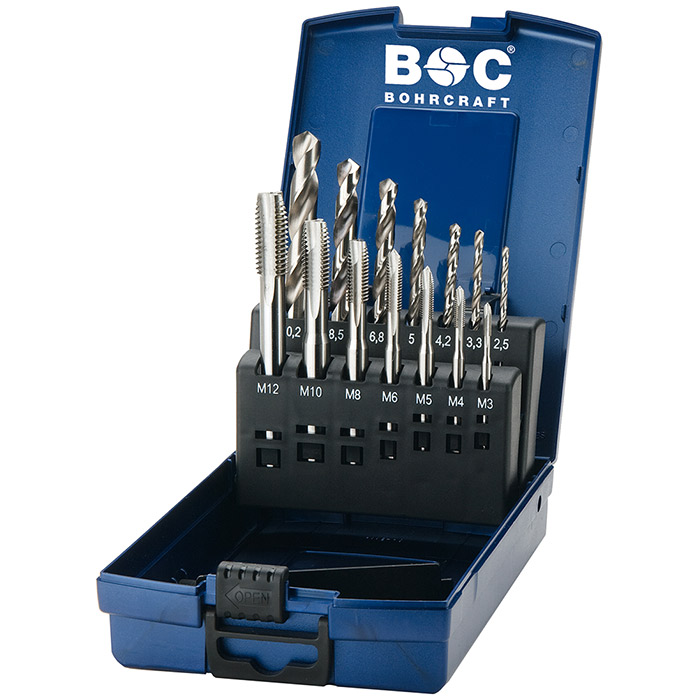 BC Machinetappenset HSS-G MBA14G-K vorm B M3-M12 + boren, 14-delig