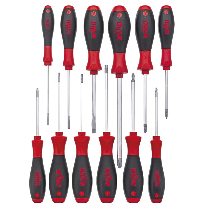 WIHA Schroevendraaierset SoftFinish ronde schacht 302 SL/PH/PZ/Torx, 12-delig
