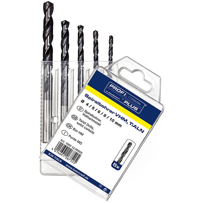 BC PP Spiraalborenset VHM 5 DIN 338 VHM TiALN 4-10mm, 5-delig