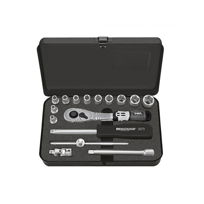 Matador 1/4" Dopsleutelset 4-13mm in metalen kist, 16-delig