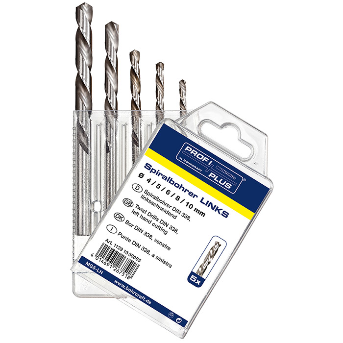 BC PP Spiraalborenset MG5 DIN 338 HSS-G Type LN, links Ø 4/5/6/8/10mm, 5-delig