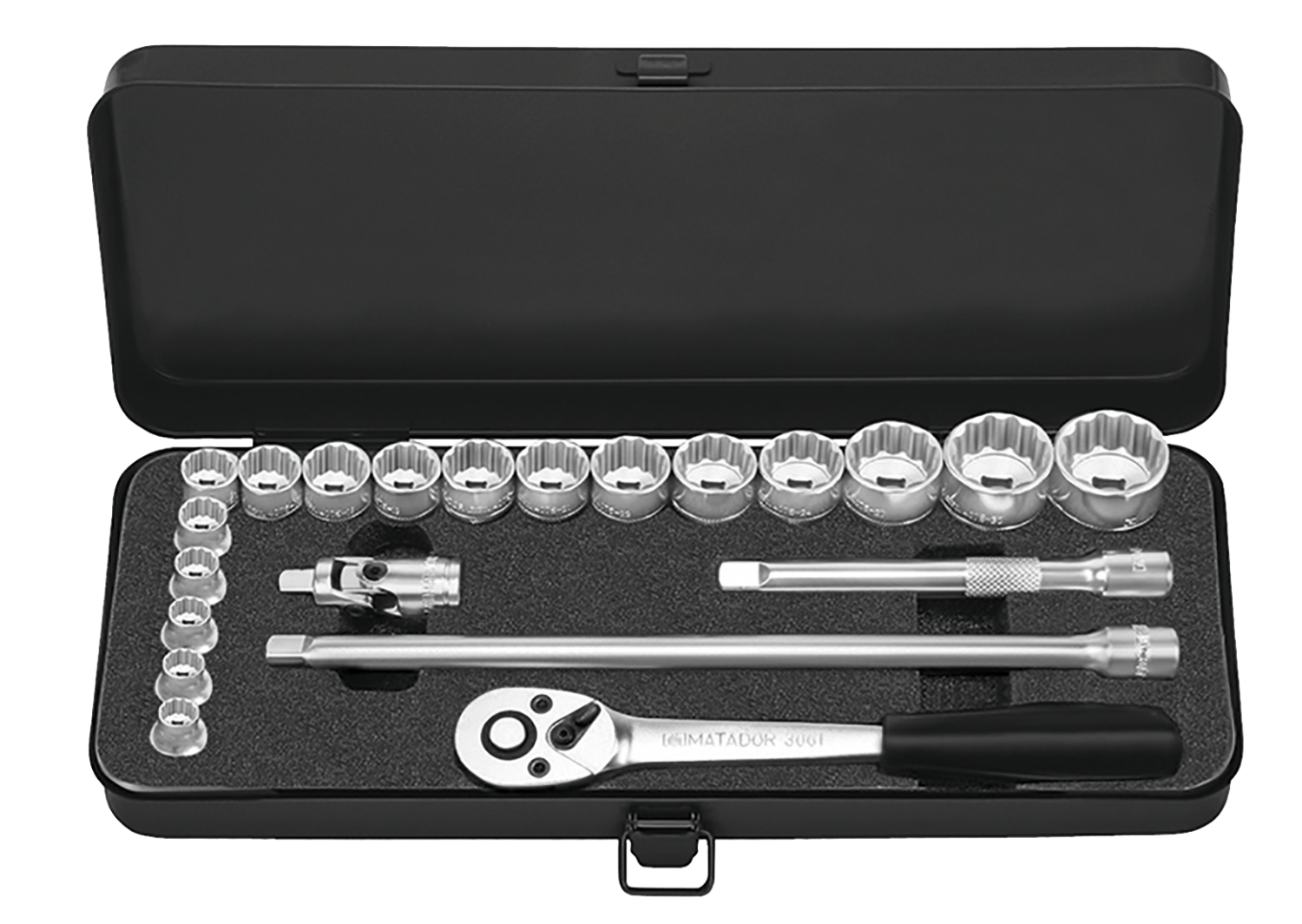Matador 3/8" Dopsleutelset Twaalfkant 6-22mm in metalen kist, 21-delig