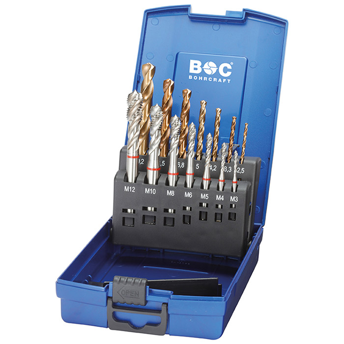 BC PP Machinetappenset Roodring HSS-E MGB 14G-K vorm B M3-M12 + boren, 14-delig