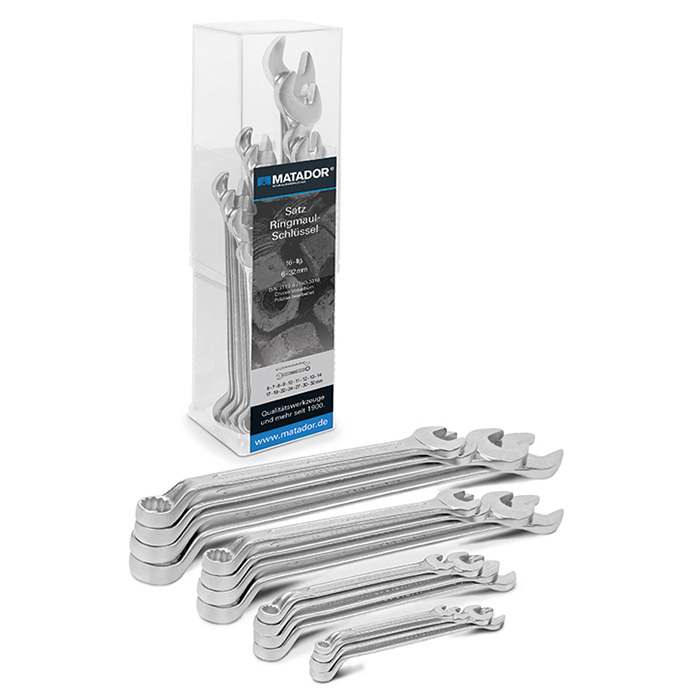 Matador Ringsteeksleutelset diep gebogen 6-32mm in kunststof box, 16-delig