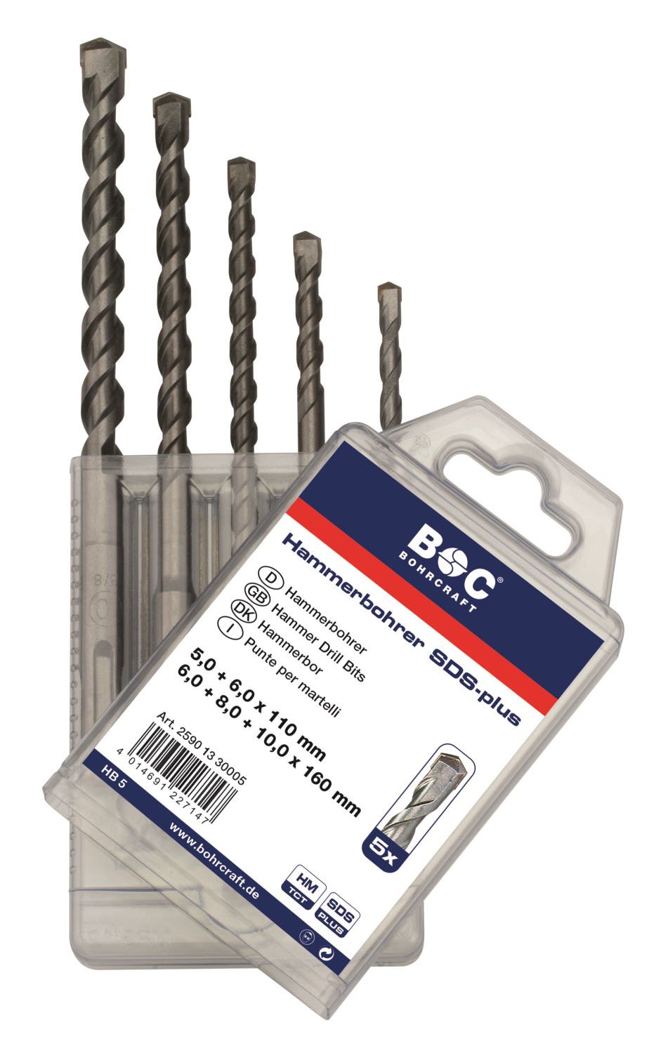 BC SDS+ Hamerborenset QX-4 snijder HB5 Ø 5-6x110mm + Ø 6-8-10x160mm, 5-delig