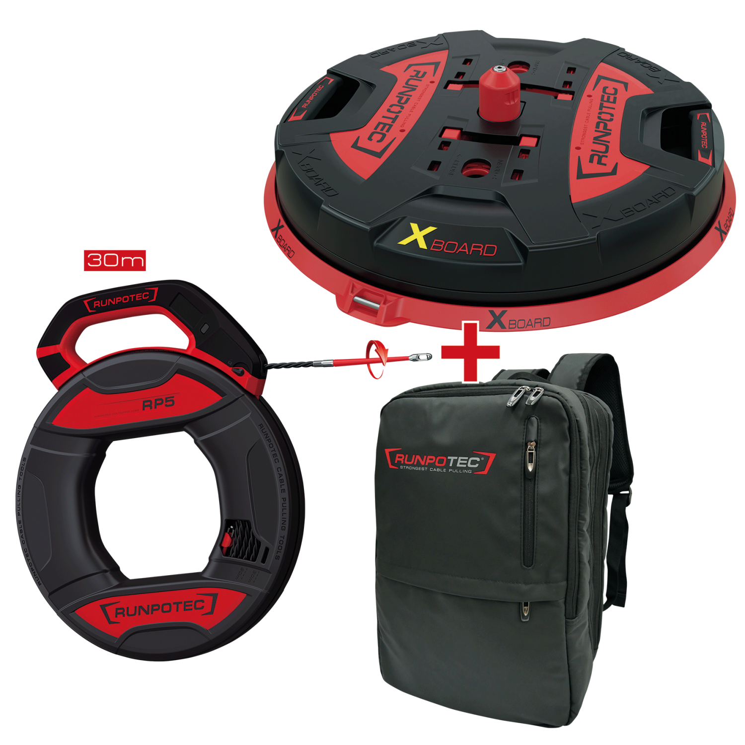 RUNPO ACTIESET RUNPO 5 Trekveer 30m + Kabelafroller XBoard XB500 + Rugzak