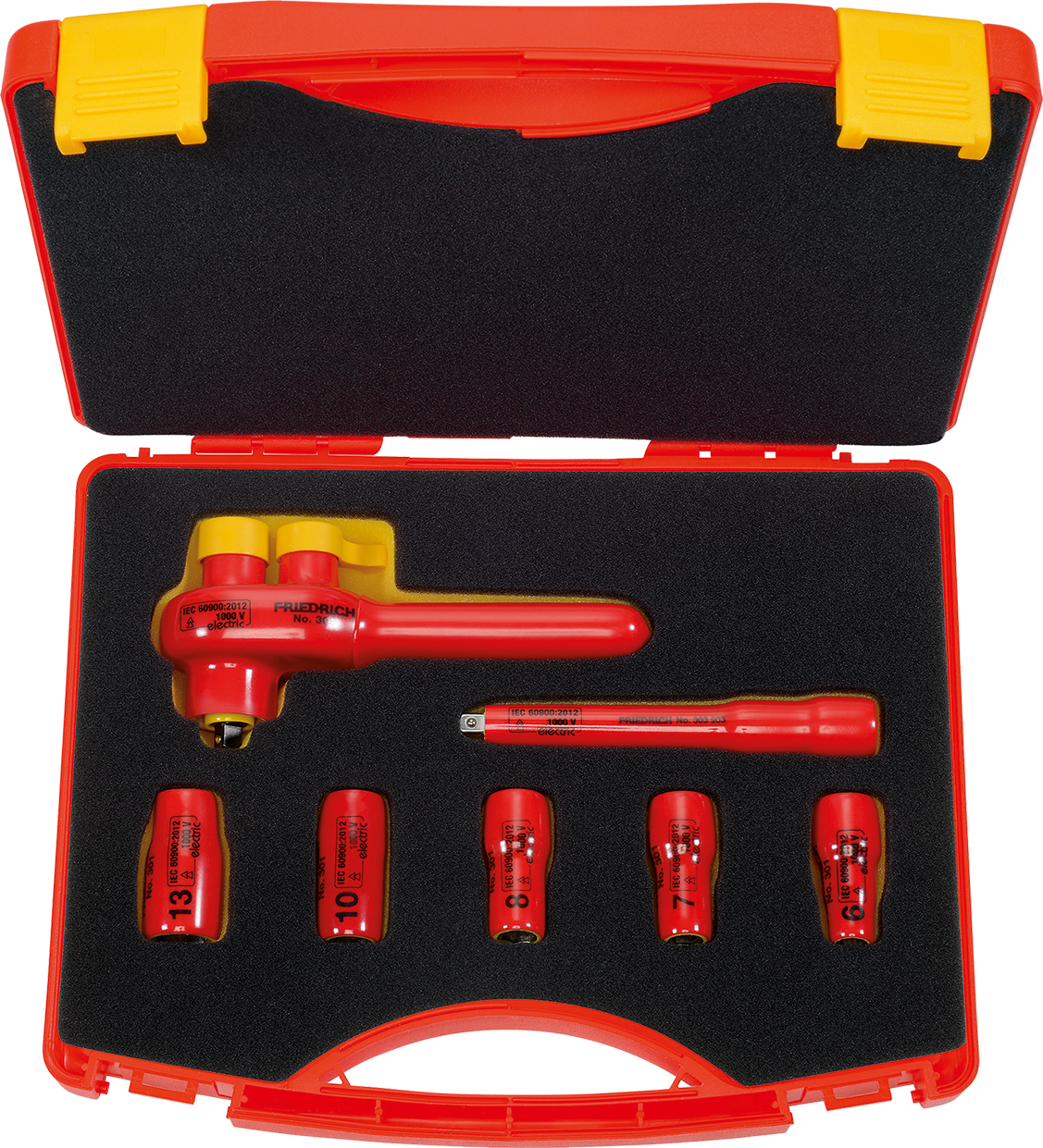 Friedrich 1/4" Dopsleutelset 6-13mm 1000V + Omschakelbare Ratel, 7-delig