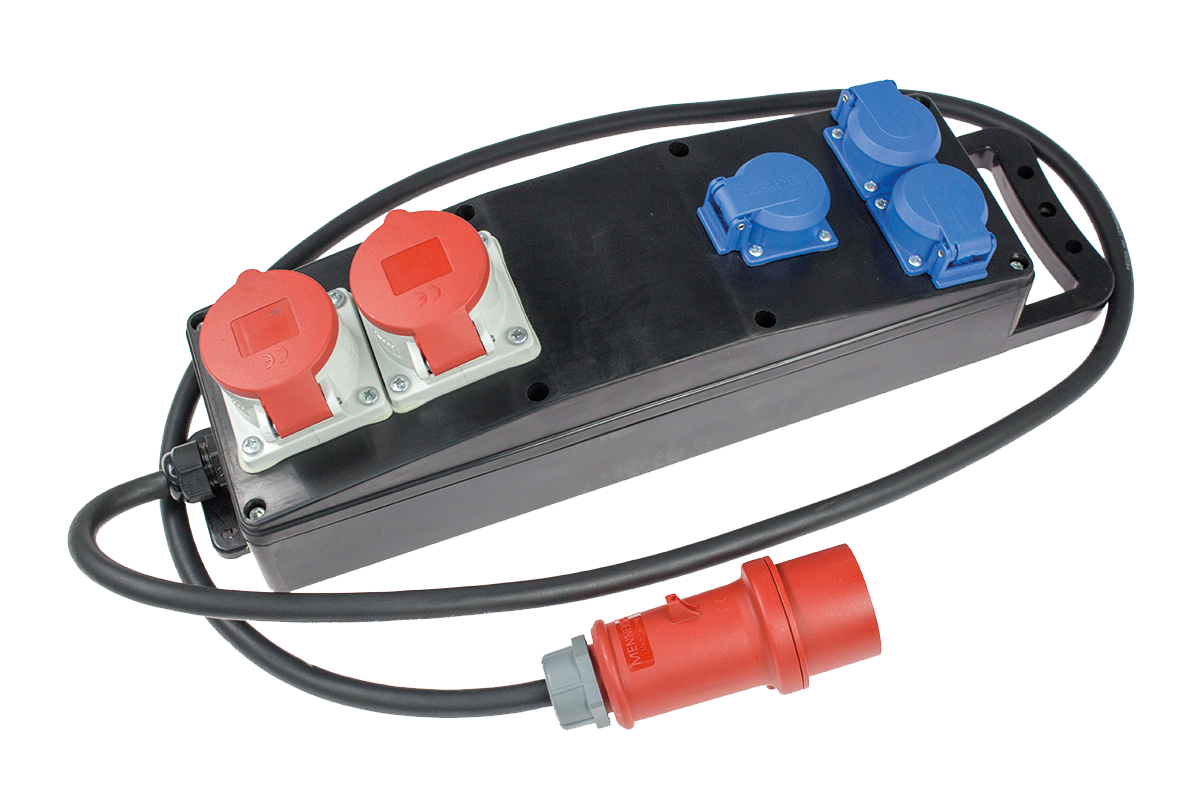 Schwabe CEE Stroomverdeler Massief Rubber S4 400V/16A IP44 5-voudig H07RN-F 5G2.5 2m