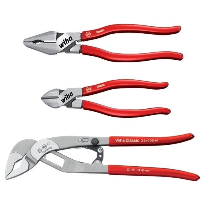 WIHA Tangenset Classic Z99001: Krachtcombinatie-, Waterpomp-, Krachtzijkniptang, 3-delig