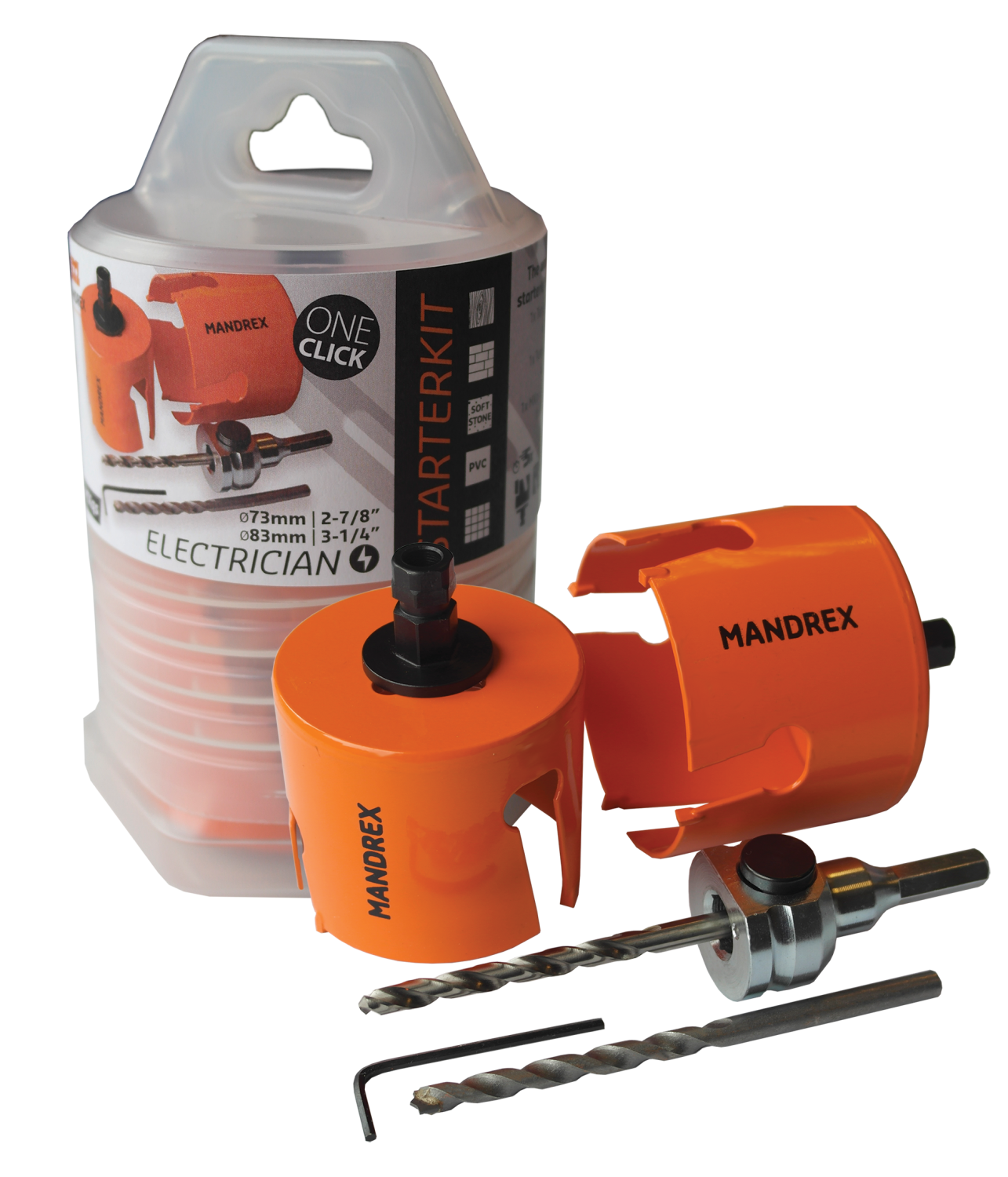 Mandrex Starterset SuperXcut MX200051B2 MXqs Gatzaaghouder zesk.11 + TCT gatzaag Ø68+Ø74+Ø82mm