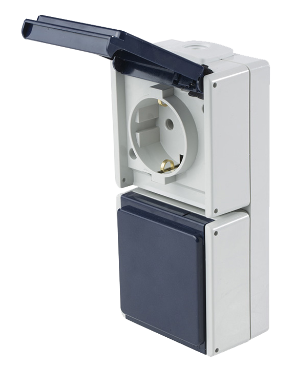 Schwabe Opbouwcontactdoos 230V/16A IP54 Grijs tot 2.5mm² 2-voudig verticaal