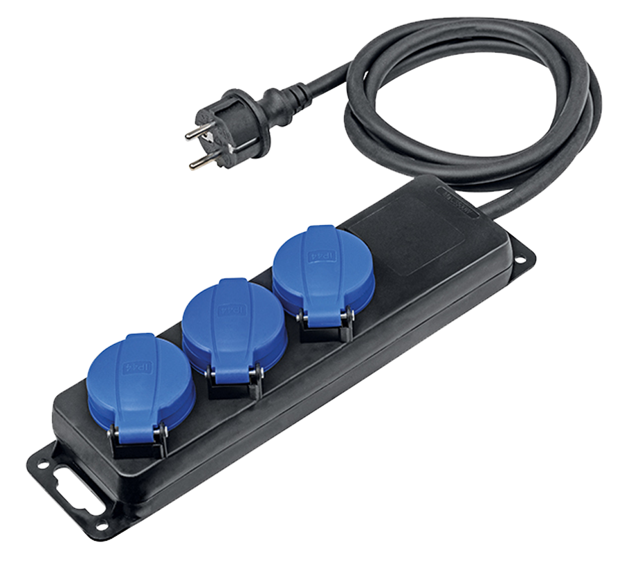 Schwabe Verdeeldoos 230V/16A IP44 3-voudig zonder schakelaar met Verlengkabel H07RN-F 3G1,5 1,5m