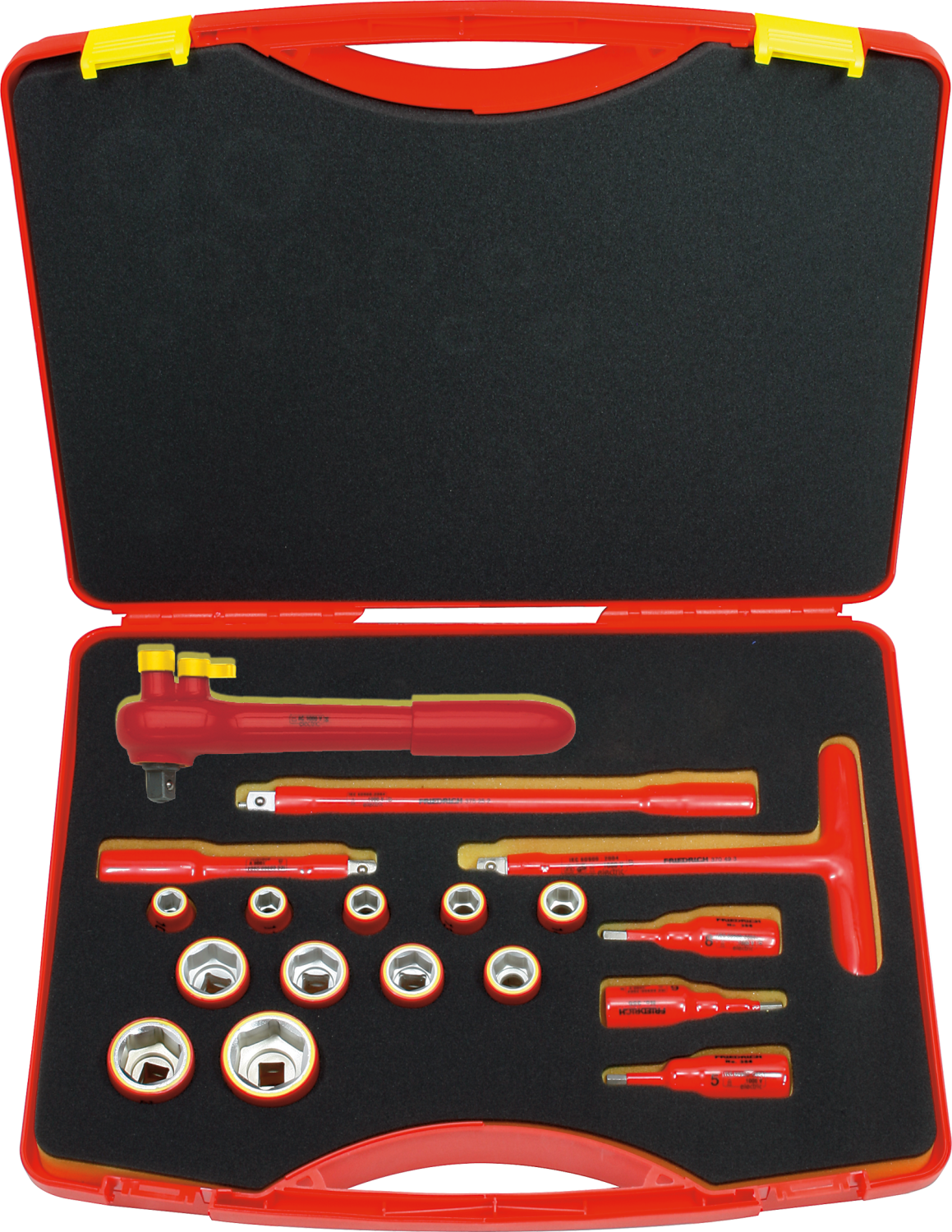 Friedrich 1/2" Dopsleutelset t 10-32mm 1000V VDE + Omschakelbare Ratel, 18-delig