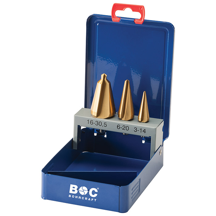 BC Conische Plaatborenset HSS-G B 3 TiN 1/2/3, 3-delig in metalen cassette