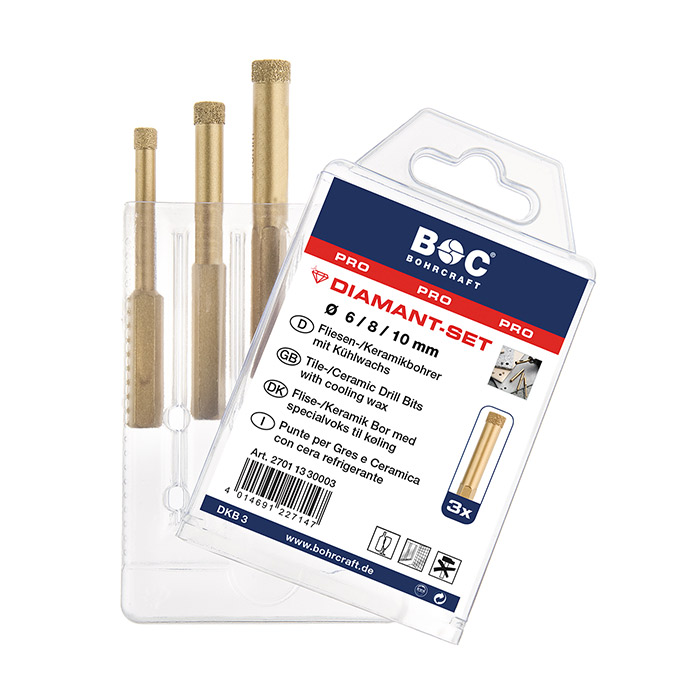 BC Diamant tegelboorset DKB3 met cooling wax 6/8/10mm, 3-delig
