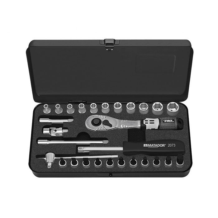 Matador 1/4" Dopsleutelset 4-13mm + Bitset in metalen kist, 28-delig