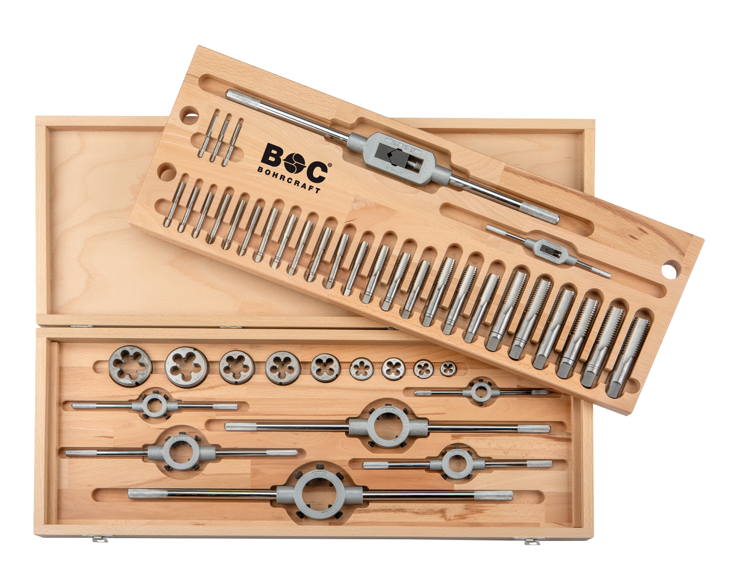 BC Draadsnijset GWH-UNC UNC1/4"-1" + toebehoren, 44-delig in houten cassette