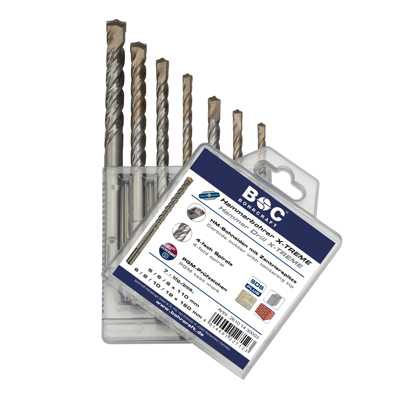 BC SDS+ Hamerborenset X-TREME HB7-2  Ø 5-6-8 x 110mm + Ø 6-8-10-12 x 160mm, 7-delig