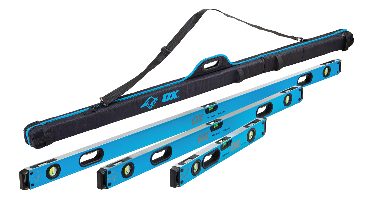 OX Pro Set Waterpassen 600+1200+1800mm in Opbergtas