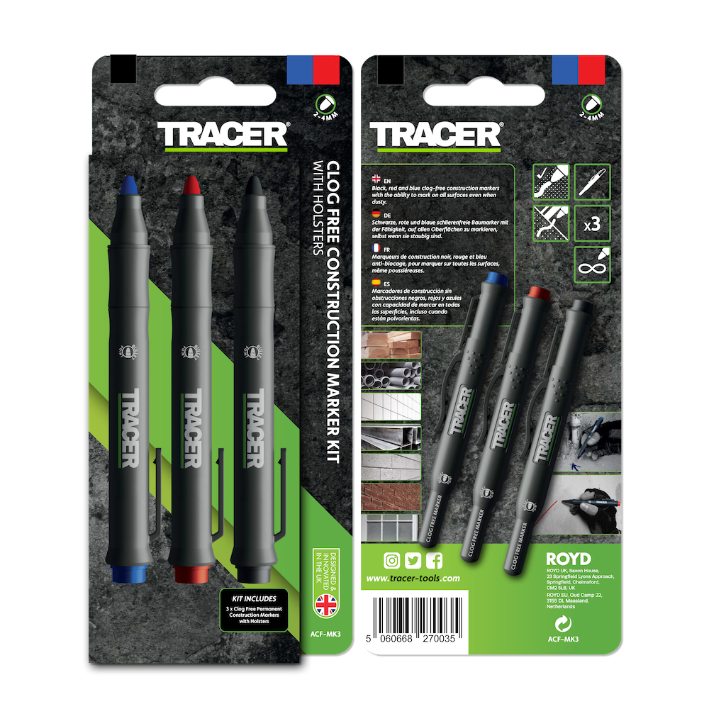 TRACER Verstoppingsvrije Markeerstiftenset ACF-MK3, zwart, blauw, rood