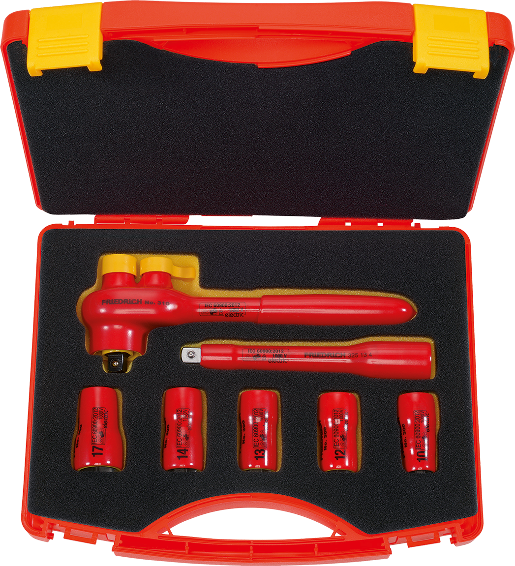 Friedrich 3/8" Dopsleutelset 10-17mm 1000V VDE + Omschakelbare Ratel, 7-delig