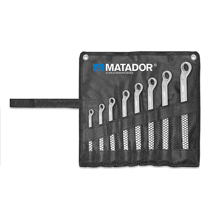 Matador Ringsleutelset Diep Gebogen 6x7-20x22mm in roltas, 8-delig