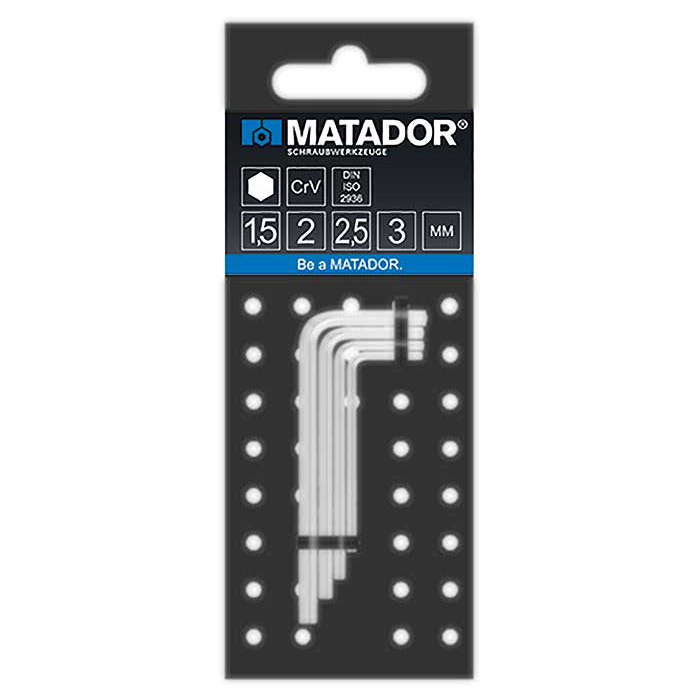 Matador Korte Inbussleutelset mat verchroomd 1,5-2-2,5-3mm, 4-delig