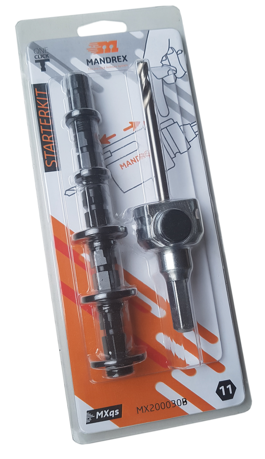 Mandrex Starterset MXqs MX200030B Gatzaaghouder zesk.11 HSS Centreerboor 125mm + 5 adapters