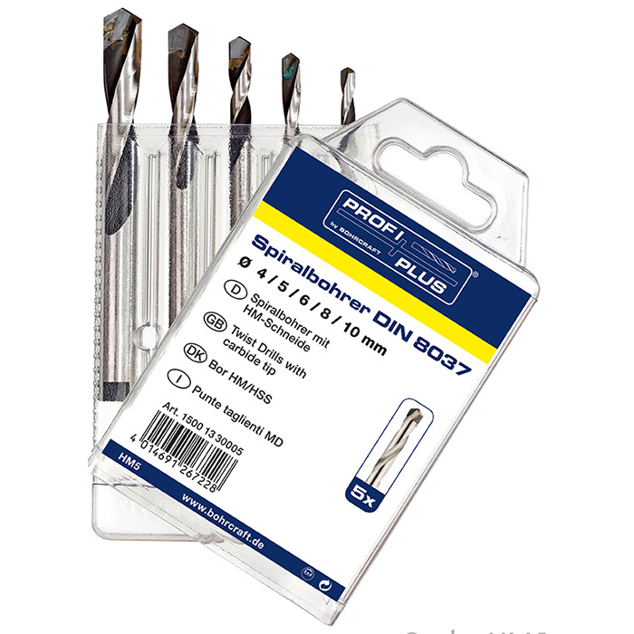 BC PP Spiraalborenset HM5, DIN 8037 4/5/6/8/10mm, 5-delig