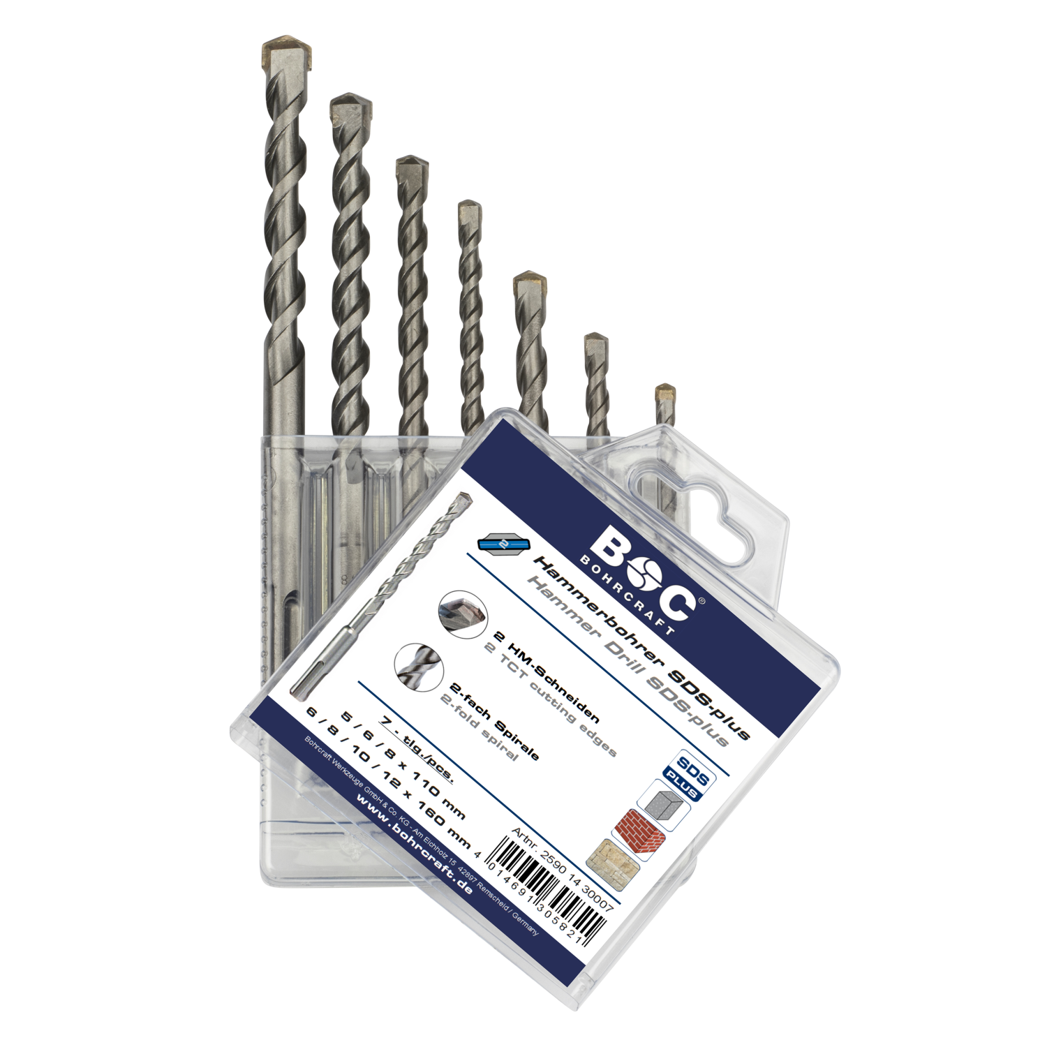 BC SDS+ Hamerborenset std. 2-snijder HB7-2 Ø 5-6-8 x 110mm + Ø 6-8-10-12 x 160mm, 7-delig