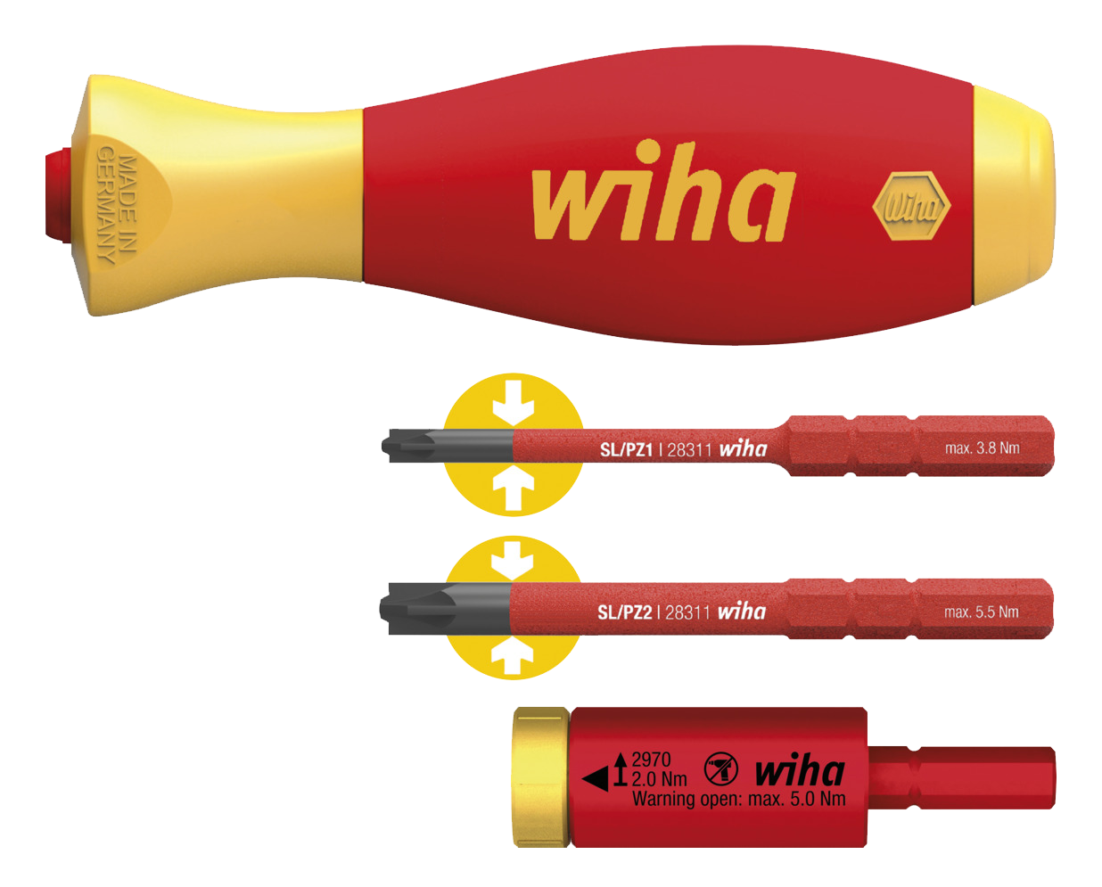 WIHA Momentschroevendraaierset easyTorque Adapter Electric 2970 2,0 Nm incl. slimBits SL/PZ