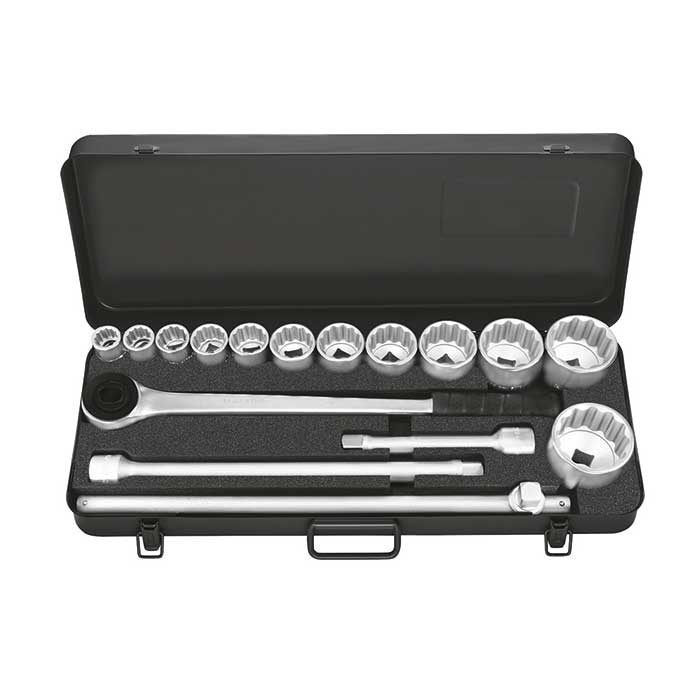 Matador 3/4" Dopsleutelset Twaalfkant met Doorsteekratel 22-60mm in metalen kist, 16-delig