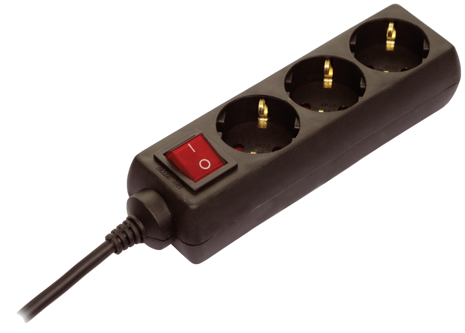 Schwabe Stekkerdoos 3x randaarde met schakelaar kabel H05VV-F 3G1,5 zwart 1,4m