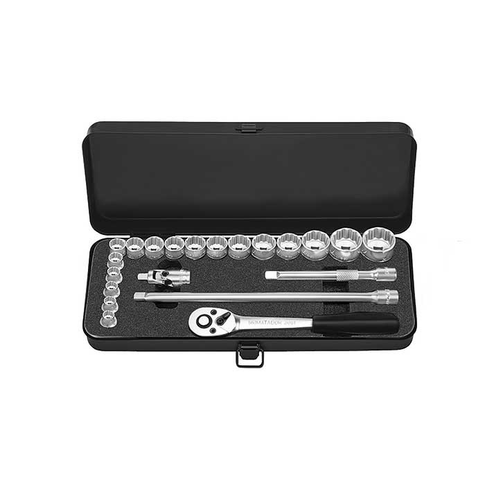Matador 3/8" Dopsleutelset Twaalfkant 6-22mm in metalen kist, 21-delig