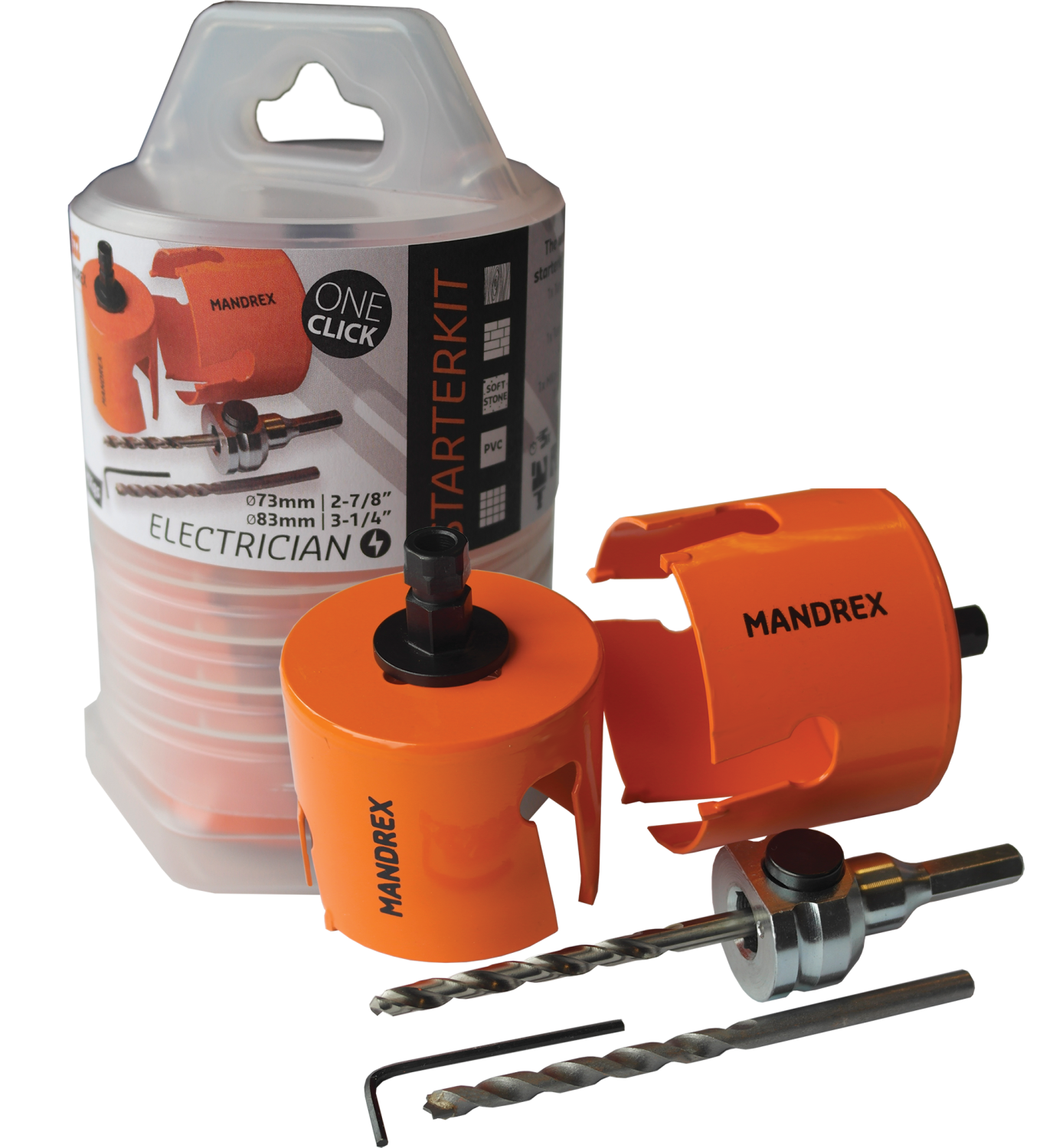 Mandrex Starterset SuperXcut MX200049B MXqs Gatzaaghouder zesk.8,5 + TCT gatzaag Ø68mm+Ø83mm