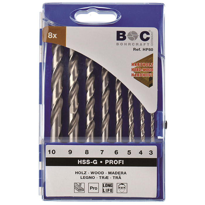 BC Houtborenset Profi HP80 HSS-G 3-10x1,0mm, 8-delig