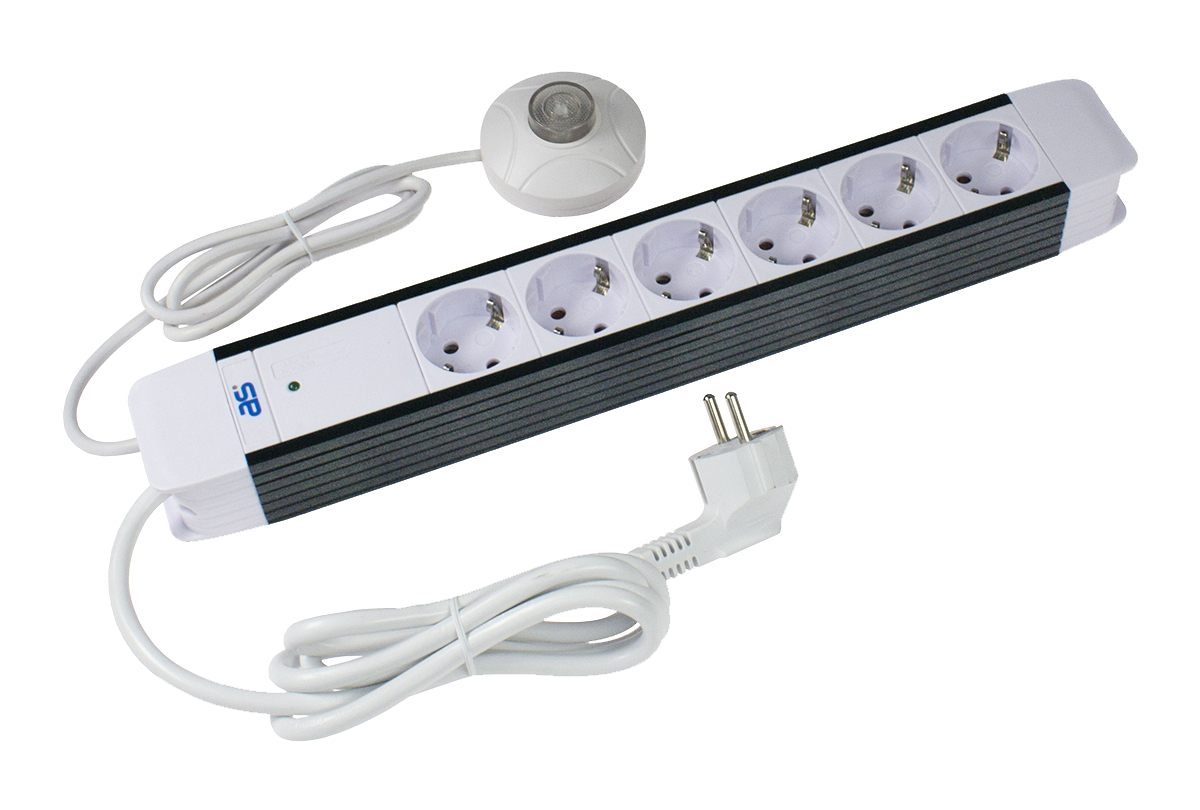 Schwabe Flash Stekkerdoos 6x randaarde met hand/voetschakelaar kabel H05VV-F 3G1,5 1,5m