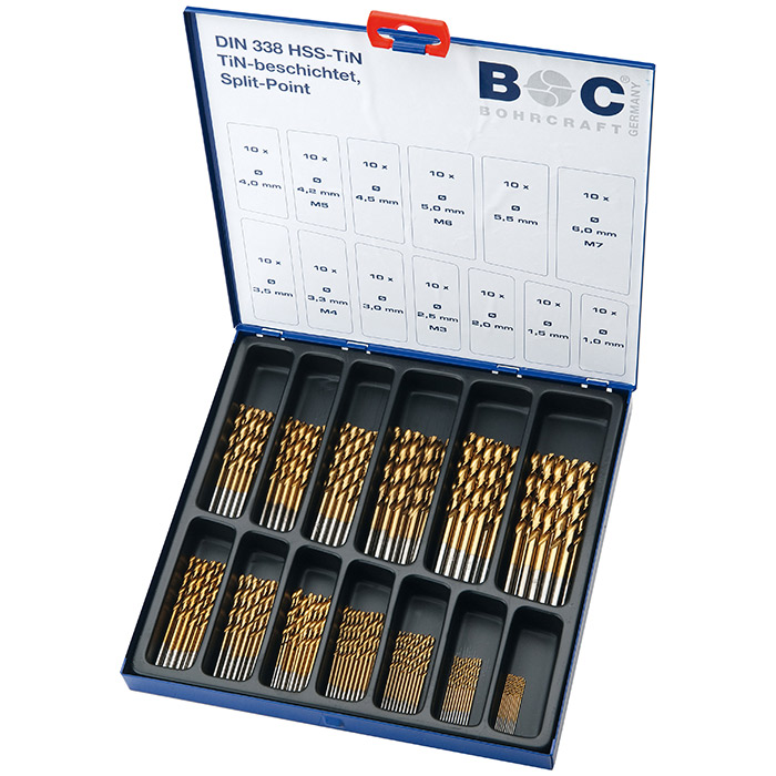BC Spiraalborenset MT 130 DIN 338 HSS-G TiN  type N 1,0-6,0+3,3+4,2mm, 130-delig