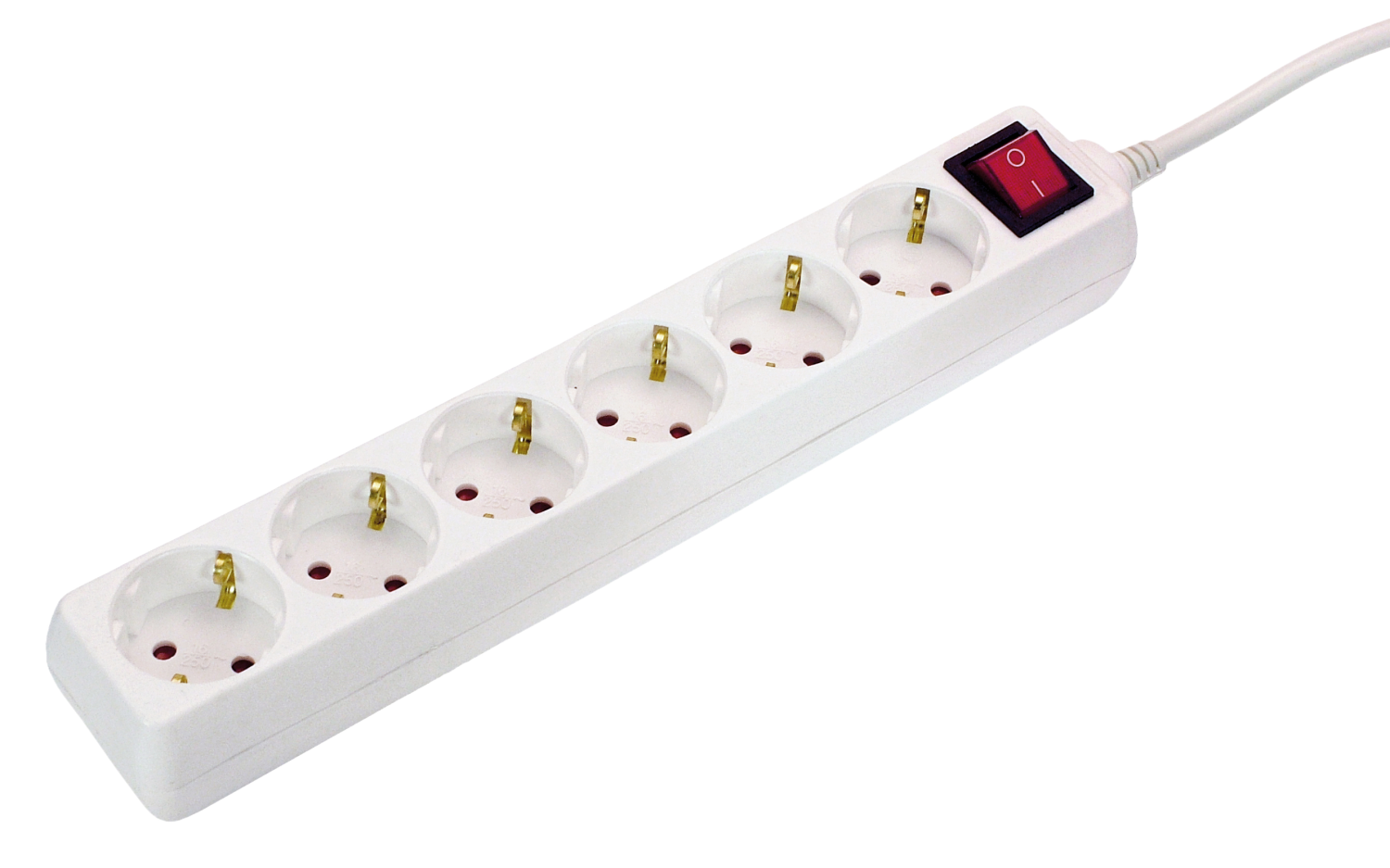 Schwabe Stekkerdoos 6x randaarde met schakelaar kabel H05VV-F 3G1,5 wit 5m