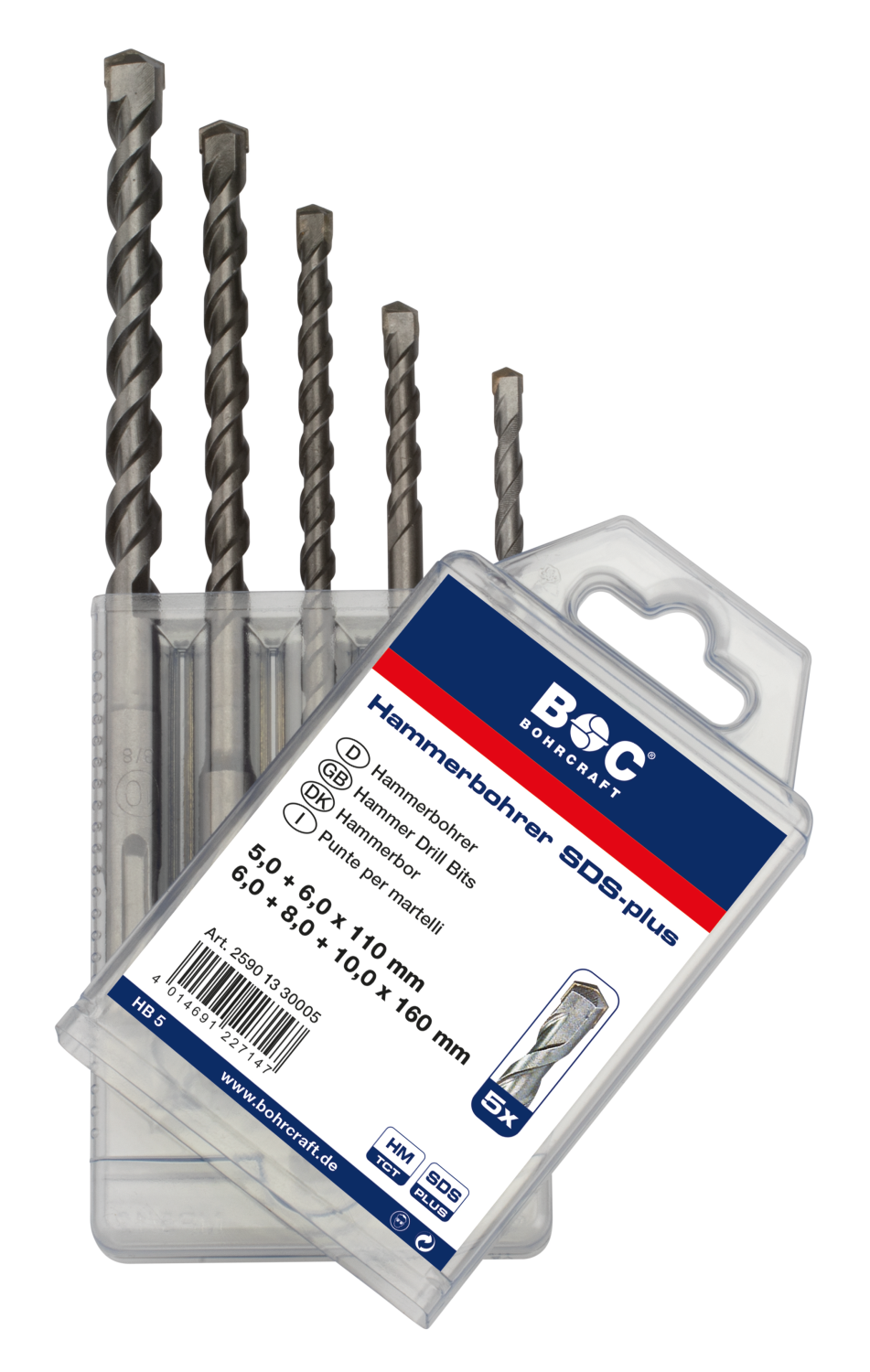BC SDS+ Hamerborenset std. 2-snijder HB5 Ø 5-6 x 110mm + Ø 6-8-10 x 160mm, 5-delig