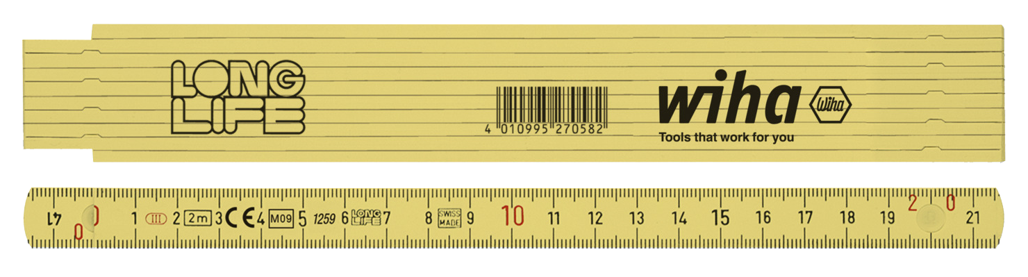 WIHA Longlife Duimstok 410 2000 metrisch 10 delen (geel) 15mm/2m