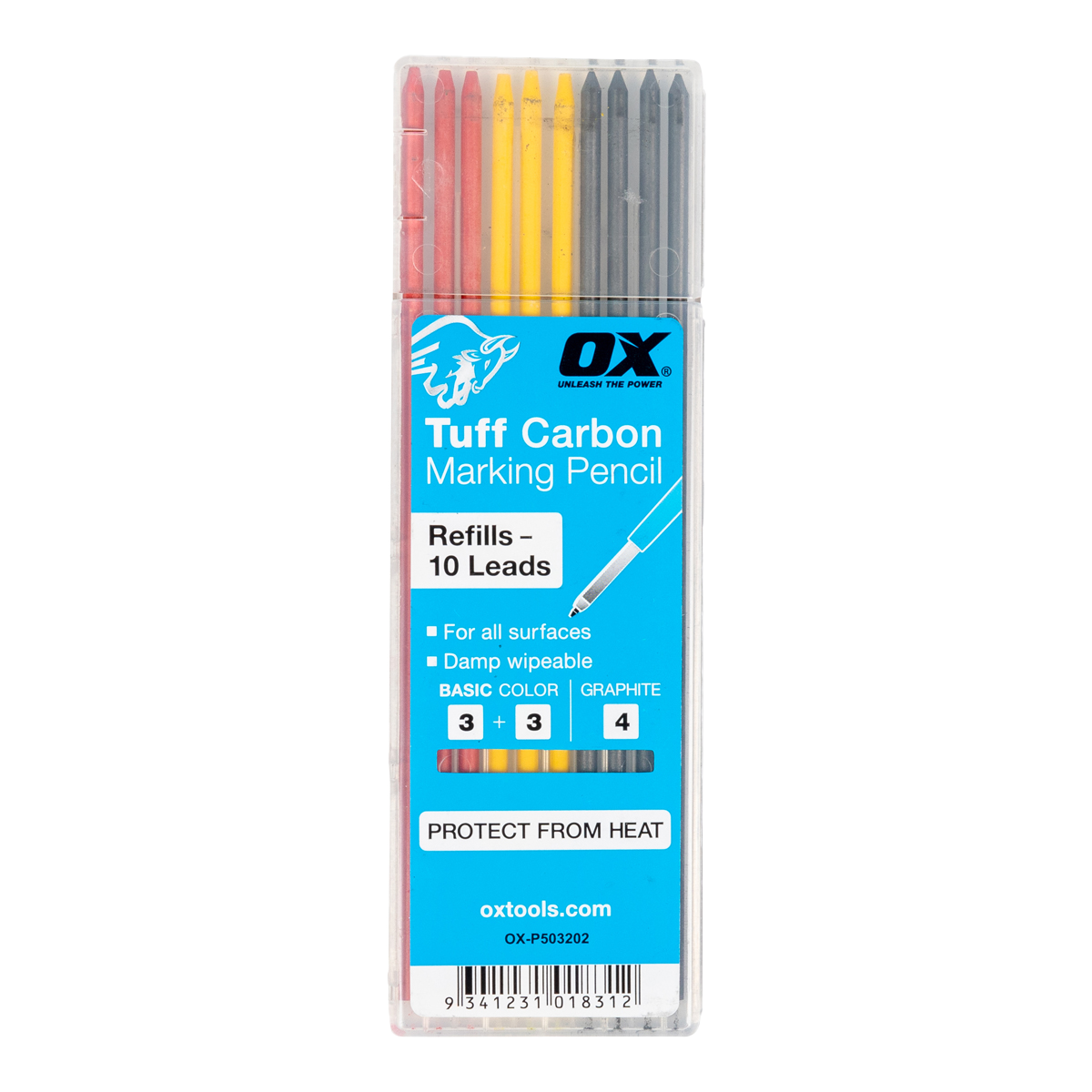 OX Pro Tuff Navulling Markeerpotlood Grafiet, Rood, Geel (10 stuks)