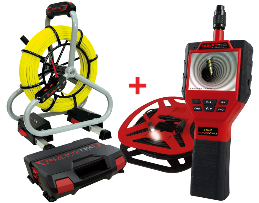 RUNPO ACTIESET Inspectiecamera RC2 50m + Profi-Set Glasvezel Trekveer 4,5 mm 50m