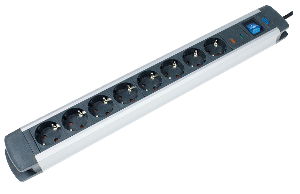 Schwabe Stekkerdoos 8x randaarde kabel H05VV-F 3G1,5 alu/zwart 1,5m