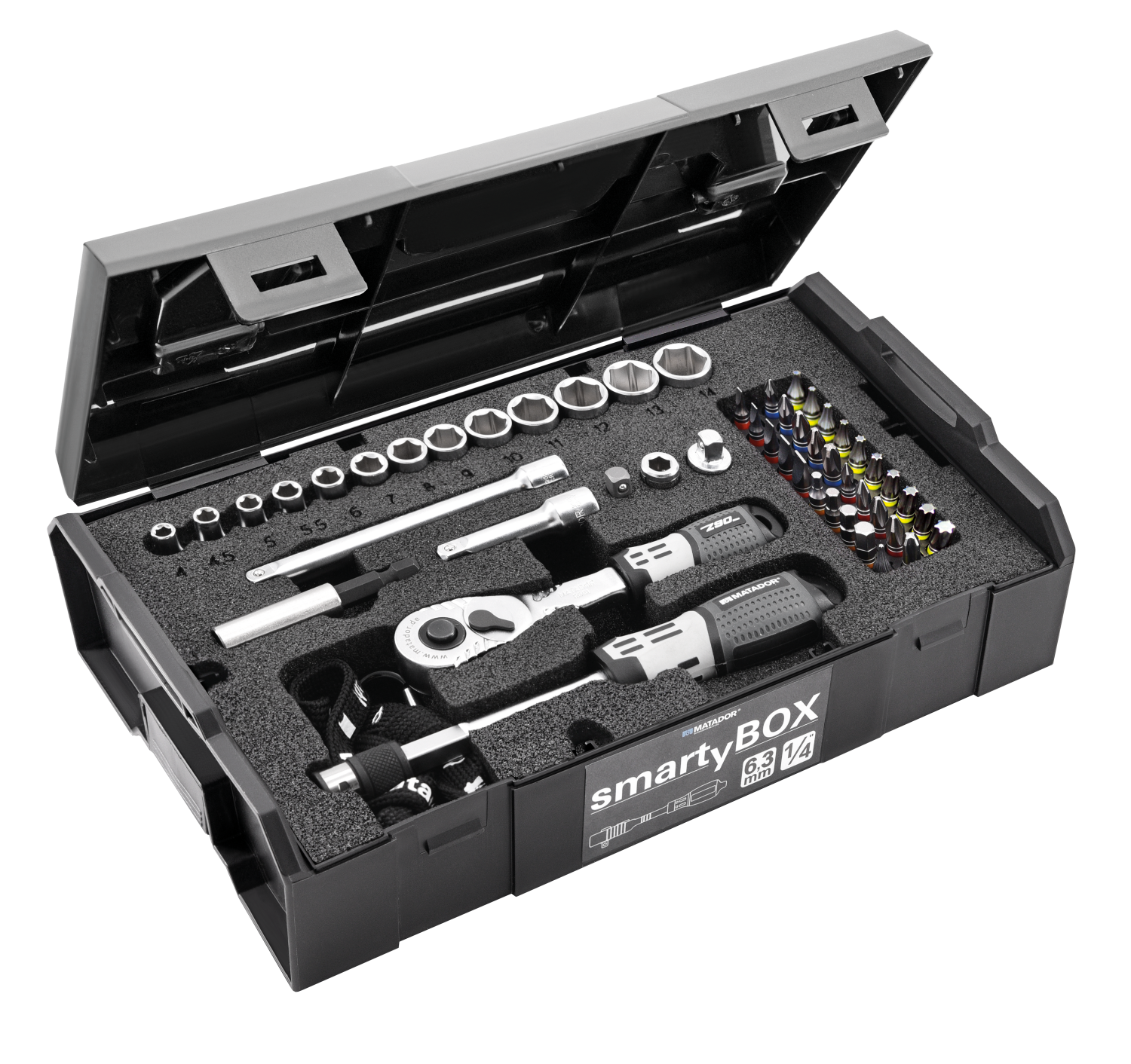 Matador SmartyBox S0 1/4" Dopsleutelset Basic Ø 4-14mm + Bitset, 52-delig